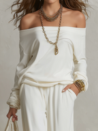 Sophisticated Off-Shoulder Top & Relaxed Pants Set
