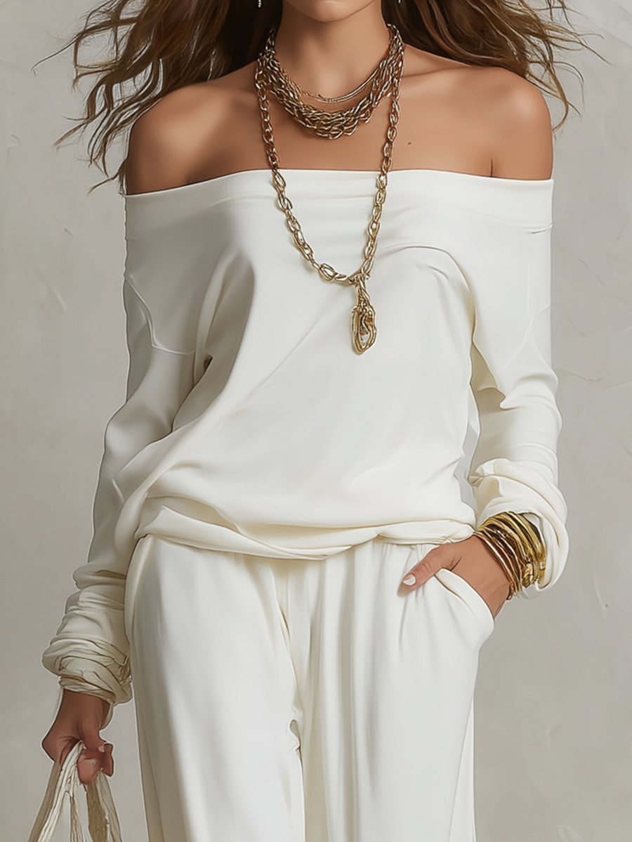 Sophisticated Off-Shoulder Top & Relaxed Pants Set