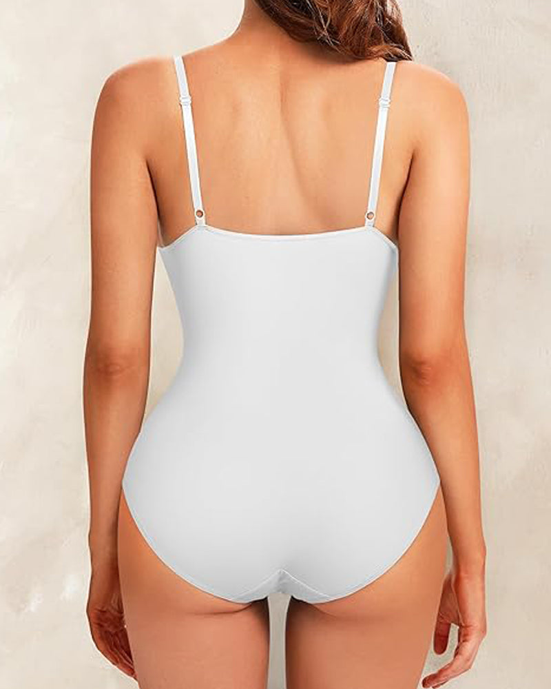 Deep V-Neck Smooth Tummy Control Bodysuits Shapewear with Built in Bra