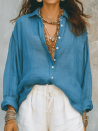 Bohemian Style Soft Blue Lightweight Shirt And Shorts