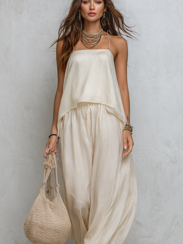 Cream-colored, Flowing Bohemian-style Two-piece Set