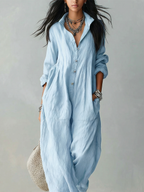 Relaxed And Comfortable Light Blue Linen Jumpsuit