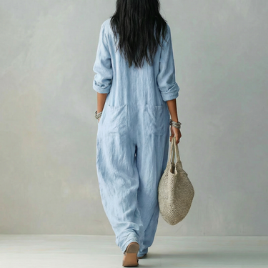 Relaxed And Comfortable Light Blue Linen Jumpsuit