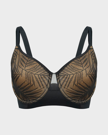 Leaf Pattern Lace Full Coverage Unlined Push Up Bra