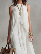 Elegant Pleated Sleeveless Top & Asymmetric Skirt Set
