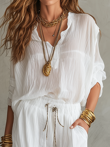 Effortless Crinkled Wide-Leg Pants Set