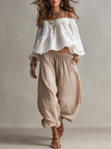 Relaxed Off-Shoulder Pants Set