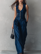 Minimalist And Sophisticated Style  Deep Sea Blue Wide leg Trousers