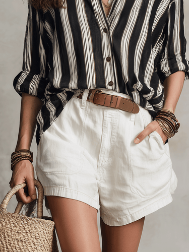 Effortless Linen-Blend High-Waist Shorts