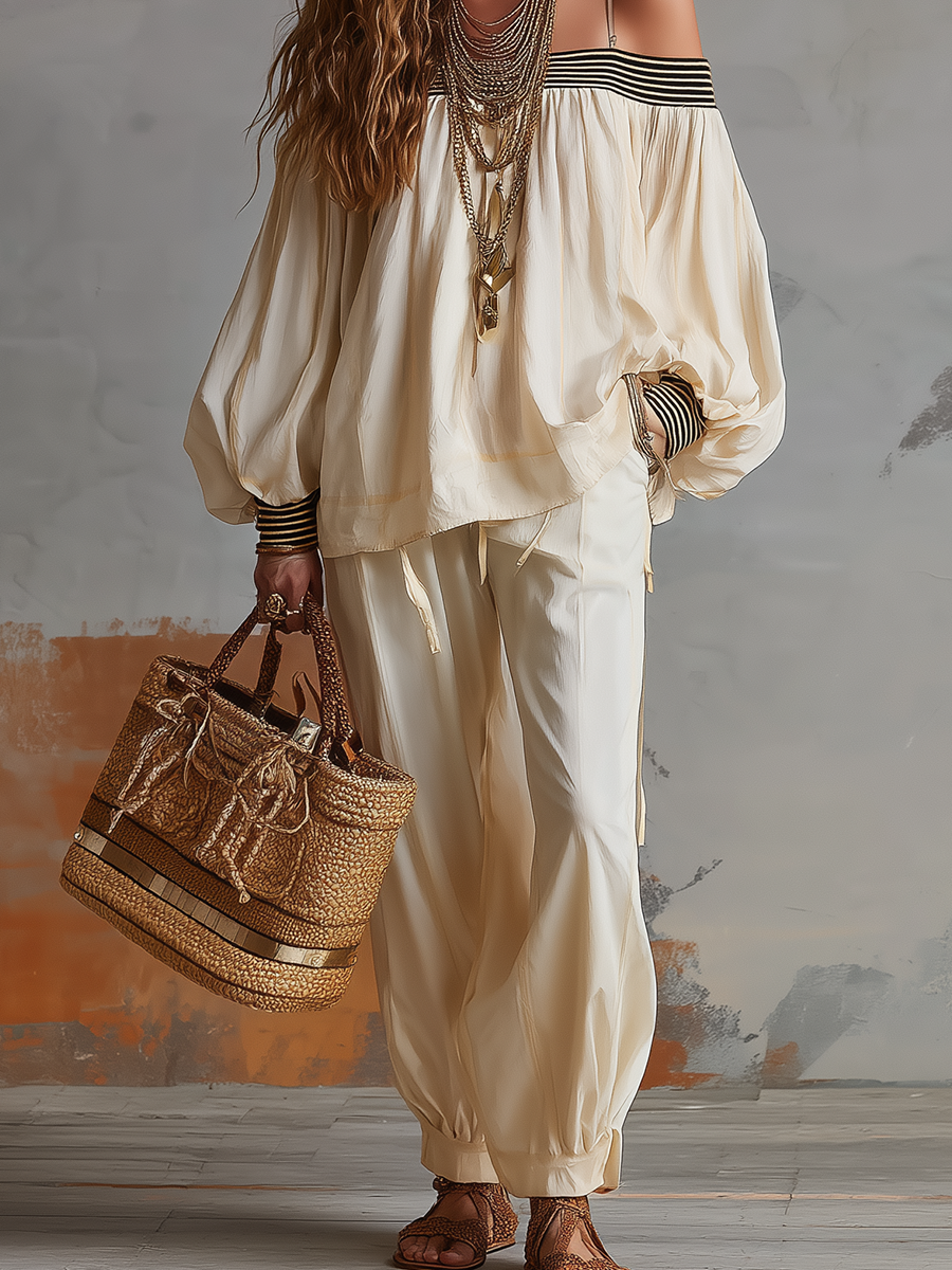 Creamy White Stylish And Casual Off The Shoulder Outfit