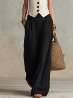 Relaxed Linen Bohemian Vest & Wide-Leg Flowing Pant Set