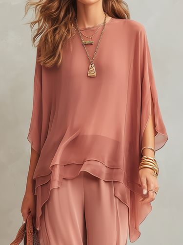 Airy Layered Chiffon Top & Pants Set