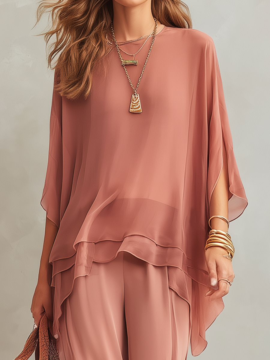Airy Layered Chiffon Top & Pants Set