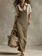 Effortless Bohemian Layered Wide-Leg Maxi Dress Shirt Set