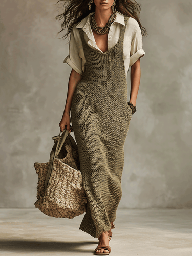 Effortless Bohemian Layered Wide-Leg Maxi Dress Shirt Set