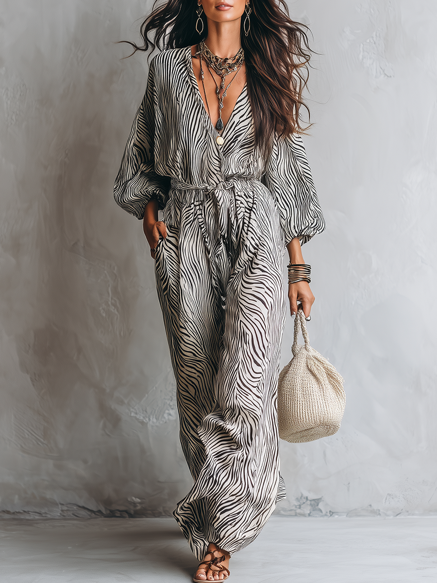 Stylish Black And White Zebra Print Jumpsuit