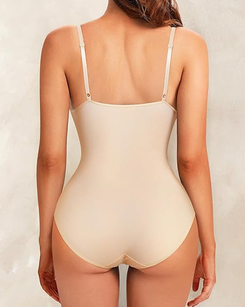 Deep V-Neck Smooth Tummy Control Bodysuits Shapewear with Built in Bra