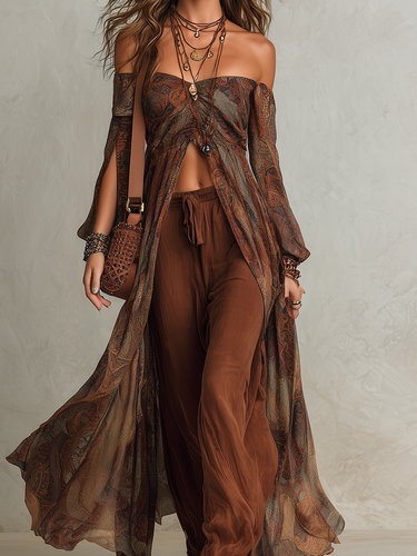 Bohemian-style Printed Long Suit Set