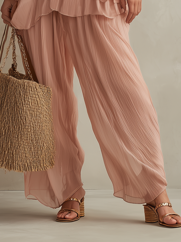 Dreamy Blush Pink Tiered Cami & Wide-Leg Trouser Co-ord Set