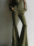 Sheer-Sleeve Ribbed Knit Set