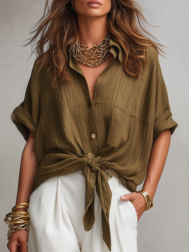 Casual Knot-Front Pants Set