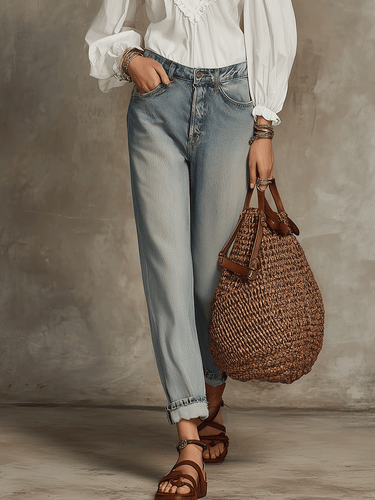 Effortless Bohemian V-Neck Cotton Blouse