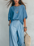 Relaxed Vacation Style Light Blue Linen Suit