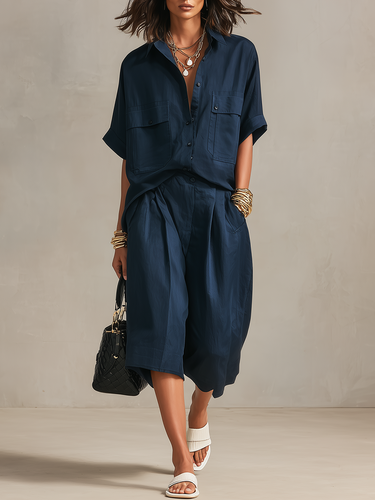 Effortless Minimalist Linen Shirt & Wide-Leg Culotte Set