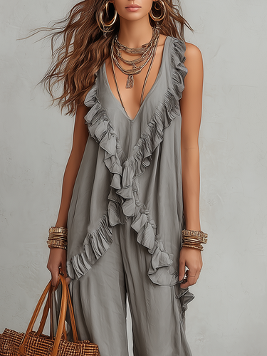 Effortless Ruffled Top & Wide-Leg Pants Set