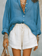 Bohemian Style Soft Blue Lightweight Shirt And Shorts