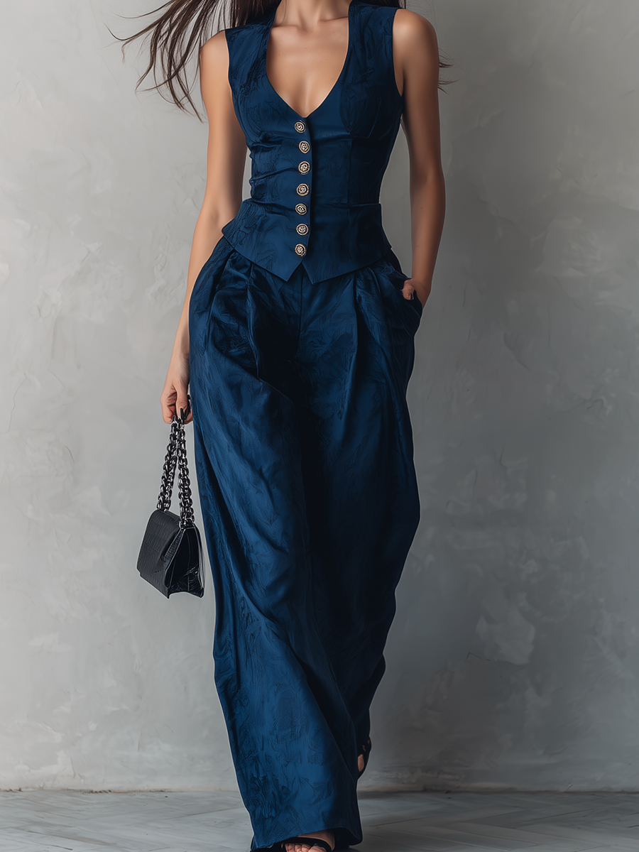 Minimalist And Sophisticated Style  Deep Sea Blue Wide leg Trousers