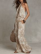 Relaxed Bohemian Floral Halter Two-Piece Set