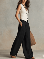 Relaxed Linen Bohemian Vest & Wide-Leg Flowing Pant Set
