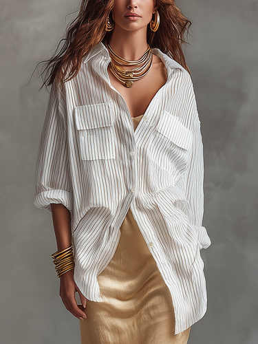 Effortless Striped Relaxed Shirt & Fluid Maxi Dress Set