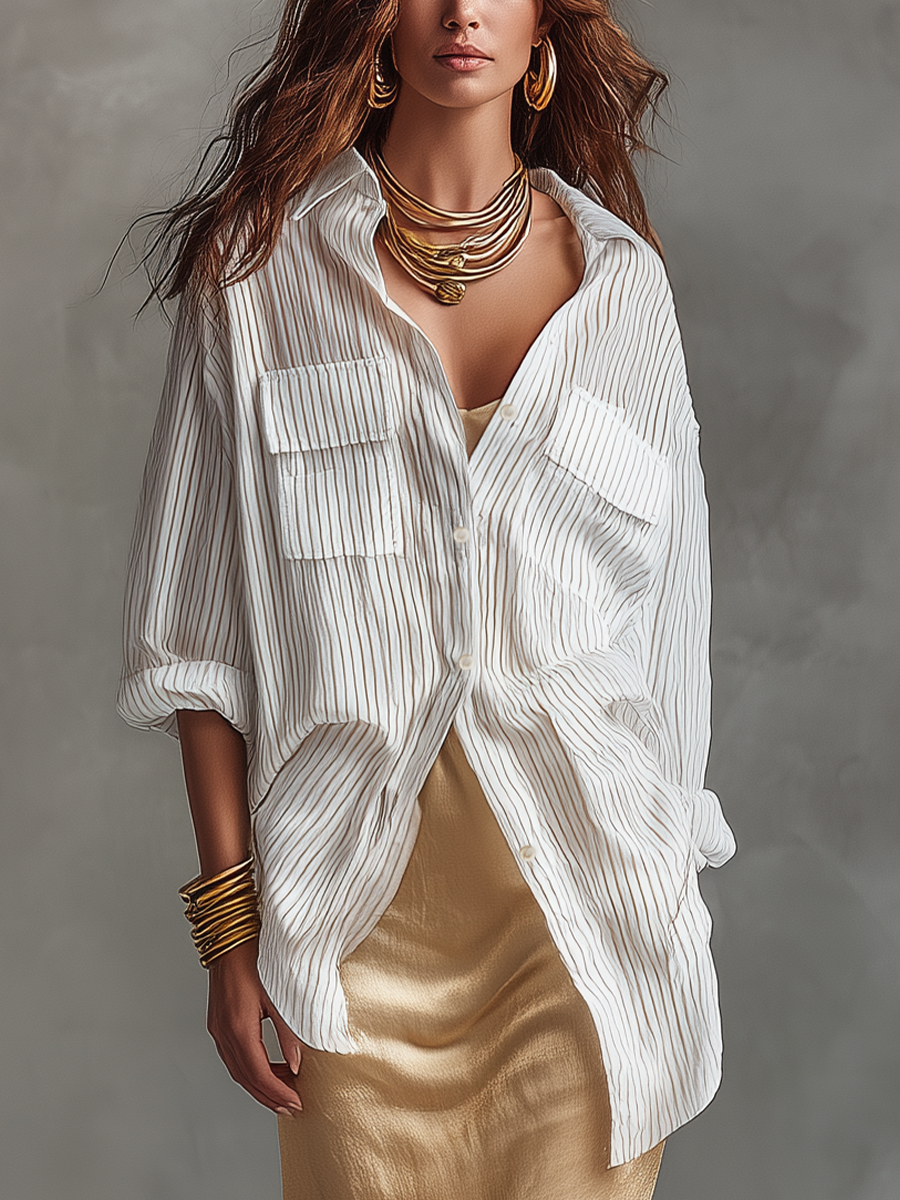Effortless Striped Relaxed Shirt & Fluid Maxi Dress Set