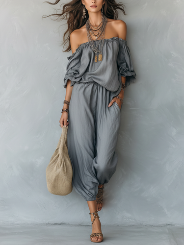 Bohemian-style Draped Gray Jumpsuit