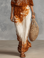Loose Bohemian-Style One-Shoulder Printed Top And Skirt Set