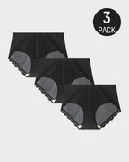 Elegant Antibacterial Mulberry Silk Mid-Waist Lace Panel Panties (3 Pack)