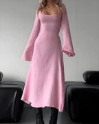 Elegant Lace-Up Square Neck A-Line Dress