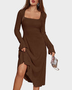 Elegant Lace-Up Square Neck A-Line Dress