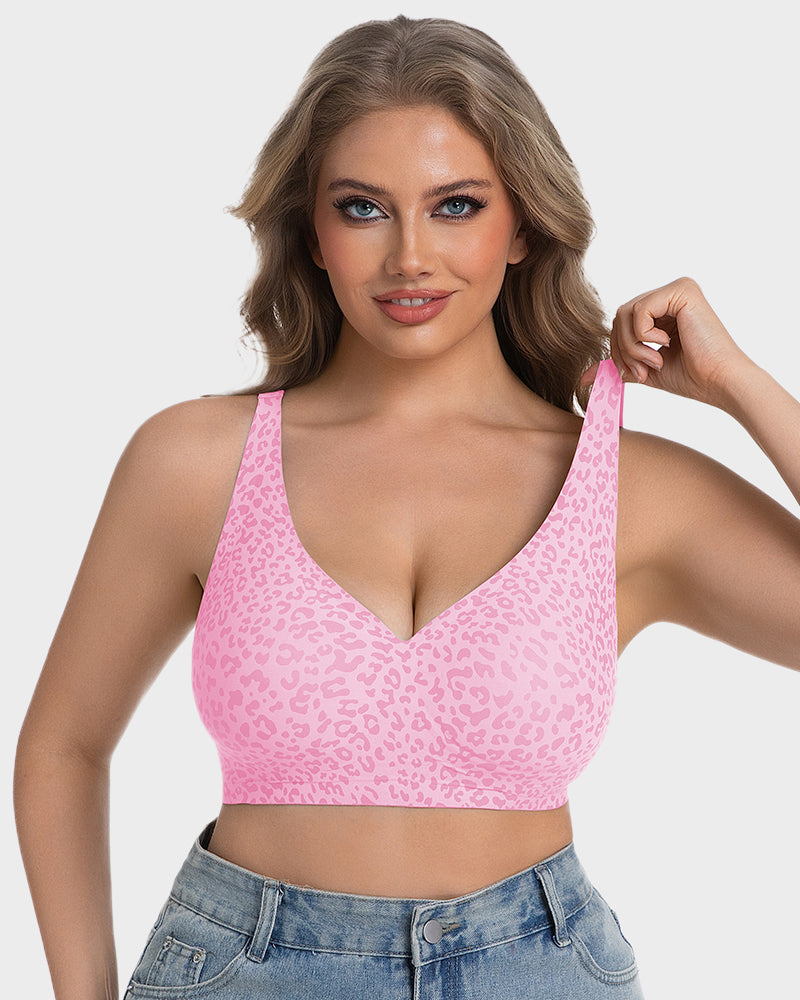 Thandibra™ Wireless Leopard V-Neck Contour Bra No Underwire No Wires. No Pressure. Just All-Day Comfort.