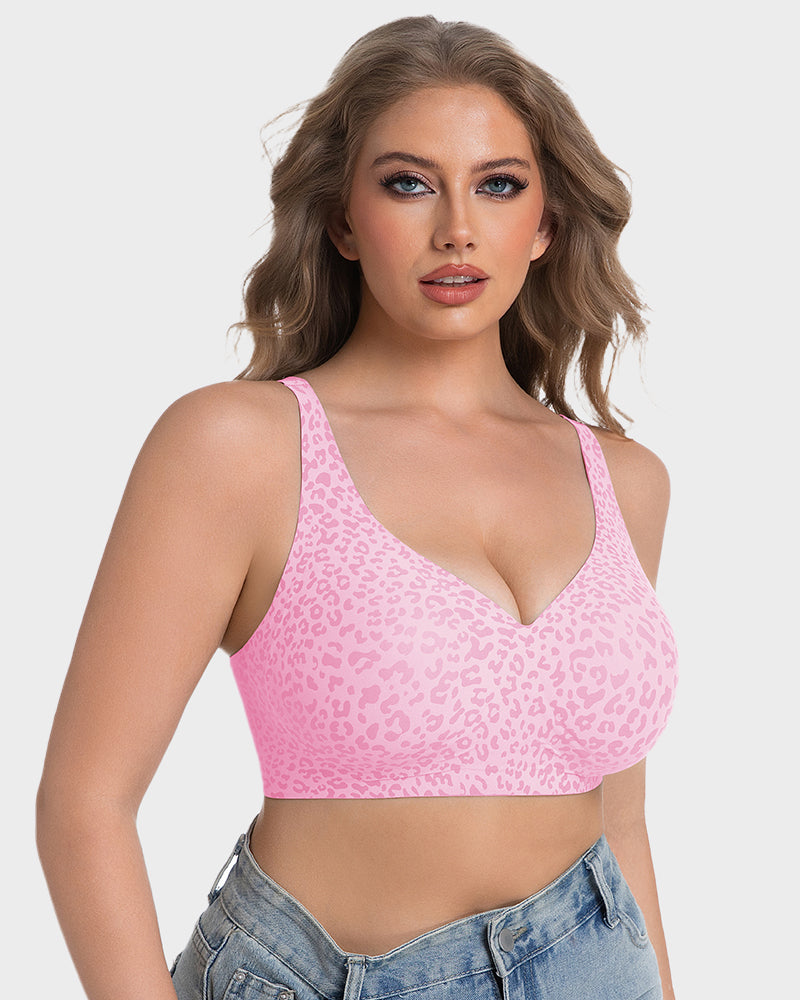 Thandibra™ Wireless Leopard V-Neck Contour Bra No Underwire No Wires. No Pressure. Just All-Day Comfort.