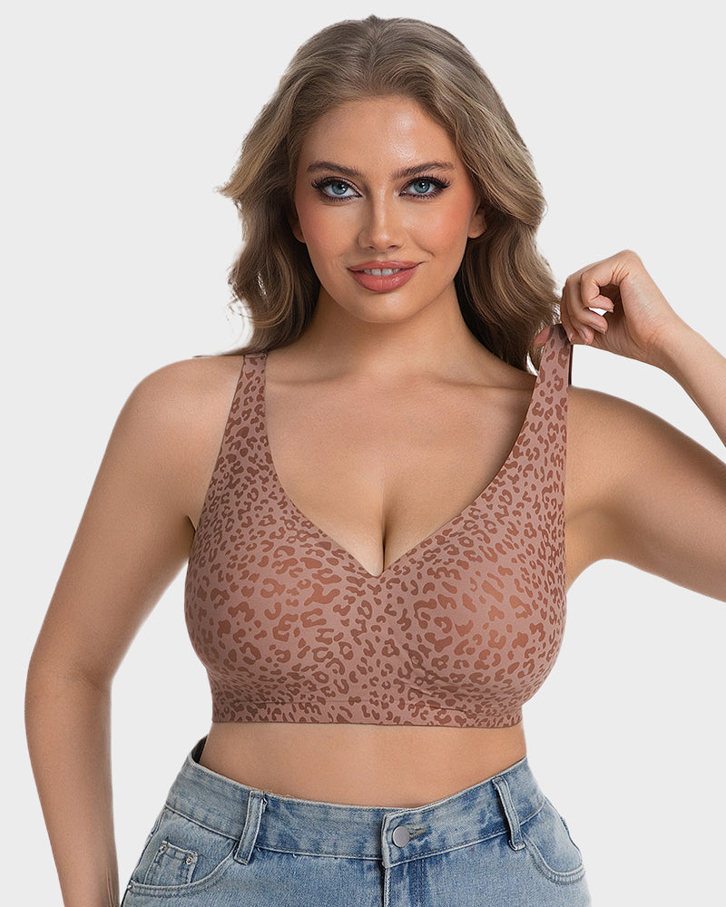 Thandibra™ Wireless Leopard V-Neck Contour Bra No Underwire No Wires. No Pressure. Just All-Day Comfort.