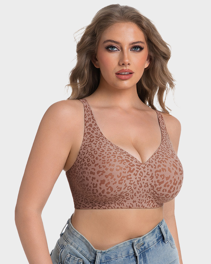 Thandibra™ Wireless Leopard V-Neck Contour Bra No Underwire No Wires. No Pressure. Just All-Day Comfort.