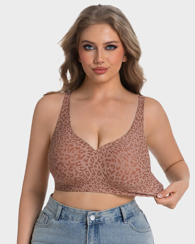 Thandibra™ Wireless Leopard V-Neck Contour Bra No Underwire No Wires. No Pressure. Just All-Day Comfort.