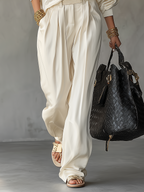 Polished Relaxed Ivory Shirt & Wide-Leg Pants Set