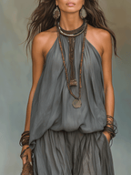 Fluid Drape Halter Top & Wide-Leg Pants Set