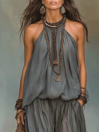 Fluid Drape Halter Top & Wide-Leg Pants Set