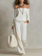 Sophisticated Off-Shoulder Top & Relaxed Pants Set