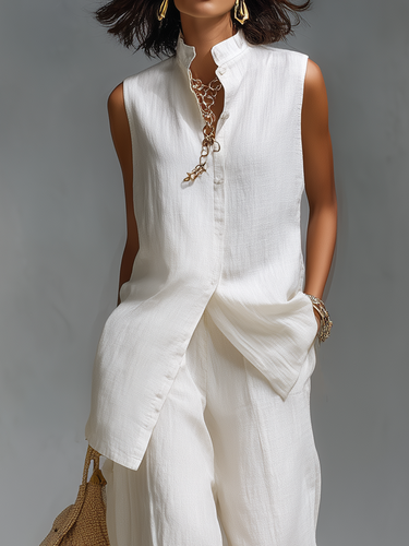 Effortless Sleeveless Linen Two-Piece Set
